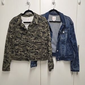 LuLaRoe Camo Green Utility Jacket & Blue Denim Jean Jacket